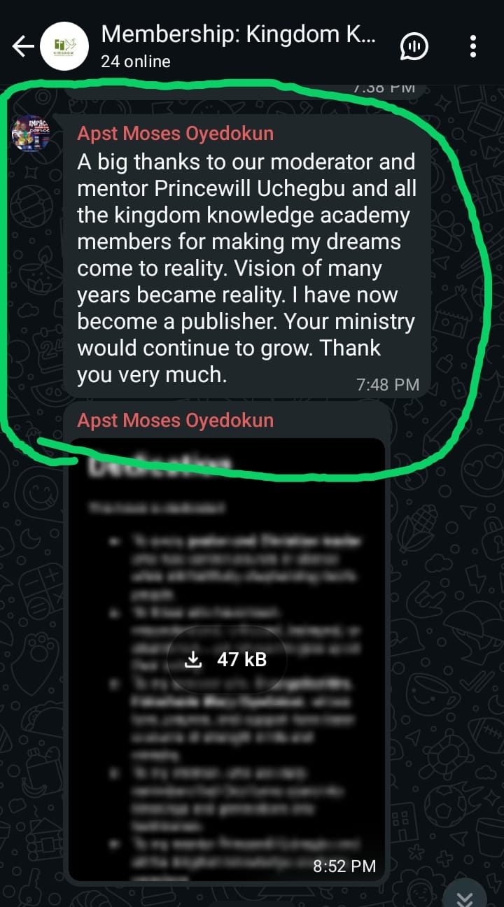 Testimonies from Kingdom Knowledge Academy - Apostle Moses